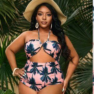 Halter Swimsuit with palm tree print NWOT
